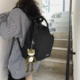 Women Double Handle Schoolbag For Teenagers Nylon Solid Shoulder Bag