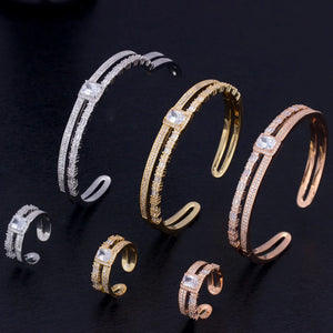 African Micro Paved Baguette CZ Bangle Ring Set
