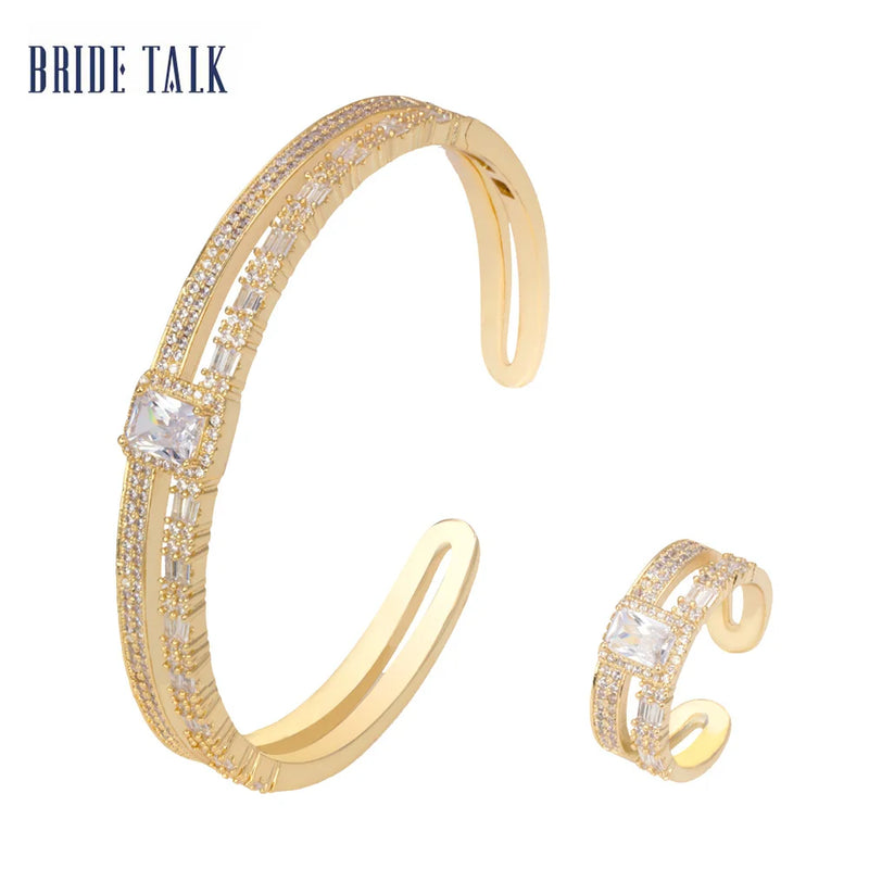 African Micro Paved Baguette CZ Bangle Ring Set