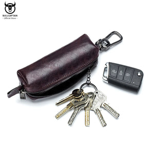 Leather Car Key Holder Zipper Case Top Male Man Organizer