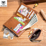 Men's Leather Wallet Vertical Folding Retro Top Layer Cowhide Zipper Purse