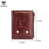 Men's Leather Wallet Vertical Folding Retro Top Layer Cowhide Zipper Purse