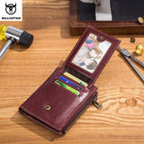 Men's Leather Wallet Vertical Folding Retro Top Layer Cowhide Zipper Purse