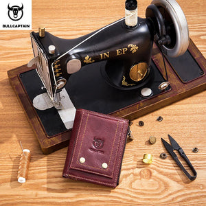 Men's Leather Wallet Vertical Folding Retro Top Layer Cowhide Zipper Purse