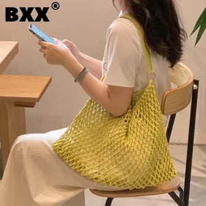 Hollow Out Knitting Shoulder Bag Large for Women Beach Holiday