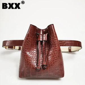 PU Leather Bucket Bag Women's High Waist Bag Casual Shoulder Crossbody