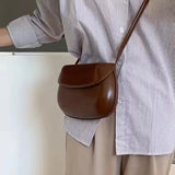 Retro PU Leather Bag Women's Versatile Solid Mobile Phone Wallet Shoulder Crossb