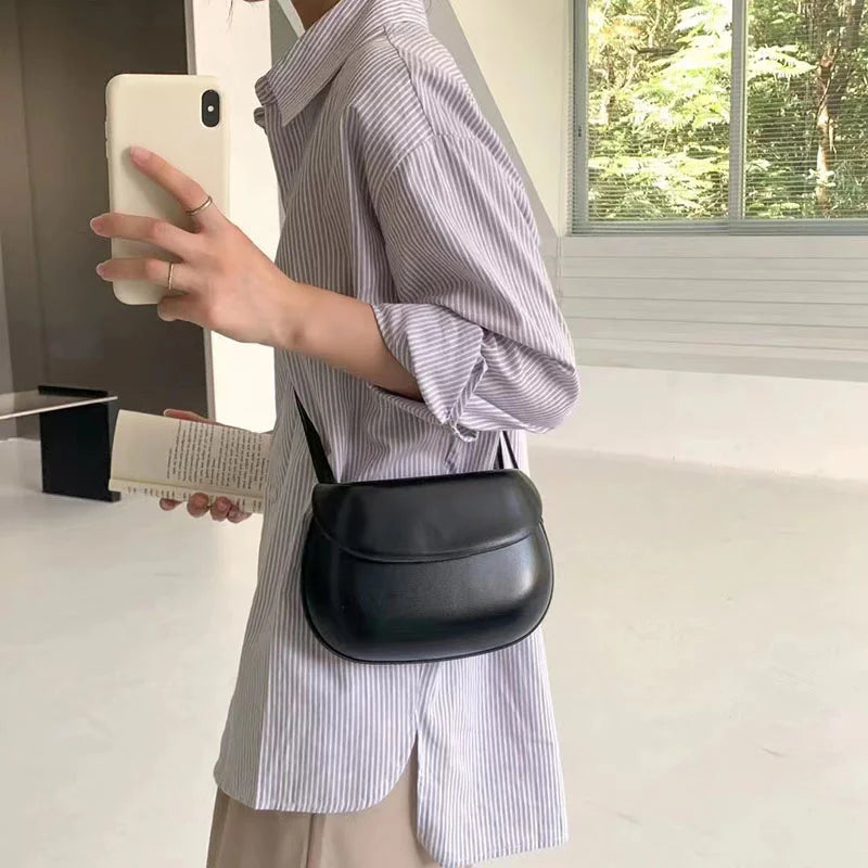 Retro PU Leather Bag Women's Versatile Solid Mobile Phone Wallet Shoulder Crossb