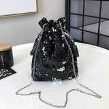 Sequin Bucket Handbag Chain Shoulder Crossbody Bag Female