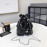 Sequin Bucket Handbag Chain Shoulder Crossbody Bag Female