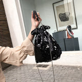 Sequin Bucket Handbag Chain Shoulder Crossbody Bag Female