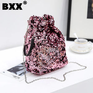 Sequin Bucket Handbag Chain Shoulder Crossbody Bag Female