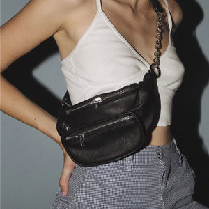 Women's High Solid Chest Bag with Chain Wallet Crossbody