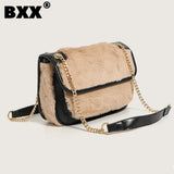 Temperament Plush Patchwork Chain Crossbody Bag GF4723