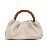 Pleated Cloud Bag with Wooden Handle & Chain Strap