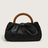 Pleated Cloud Bag with Wooden Handle & Chain Strap