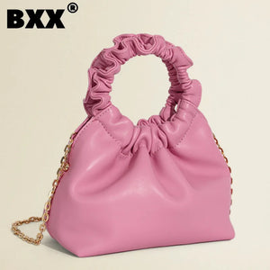 High Chain Shoulder Bags Solid Pleated Female Messenger 8P0291