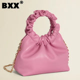 High Chain Shoulder Bags Solid Pleated Female Messenger 8P0291