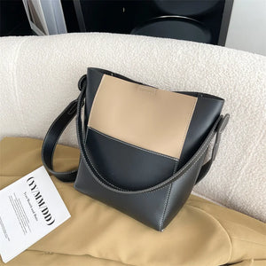 Large Capacity Leather Bucket Shoulder Crossbody Bag Vintage Style