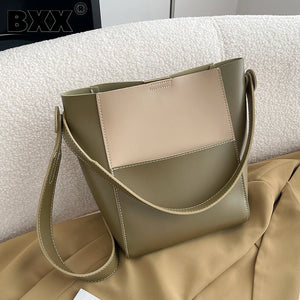 Large Capacity Leather Bucket Shoulder Crossbody Bag Vintage Style