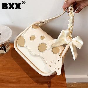 Patchwork Contrast Chain Bow Women's Handbag Crossbody Bag