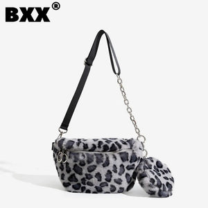 Leopard Plush Crossbody Bag for Women - 8P0196