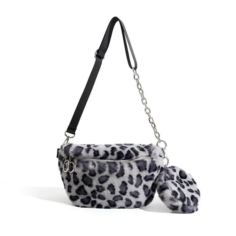 Leopard Plush Crossbody Bag for Women - 8P0196