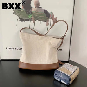 Canvas Bucket Bag Women Large Capacity Shopping Shoulder Messenger Bags