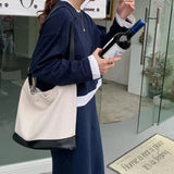 Canvas Bucket Bag Women Large Capacity Shopping Shoulder Messenger Bags