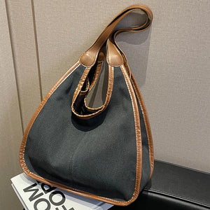 Patchwork Canvas Tote Shoulder Bag for Women