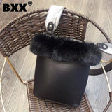 Women's Plush Bucket Bag Solid Wallet Casual Crossbody Shoulder Bags 8P0320