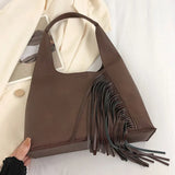 Stylish Large Capacity PU Leather Tassel Armpit Bag for Women