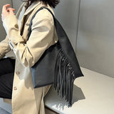 Stylish Large Capacity PU Leather Tassel Armpit Bag for Women