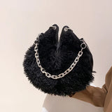Solid Plush Bucket Shoulder Crossbody Bag Metal Chain Messenger Shopping 8Q0139