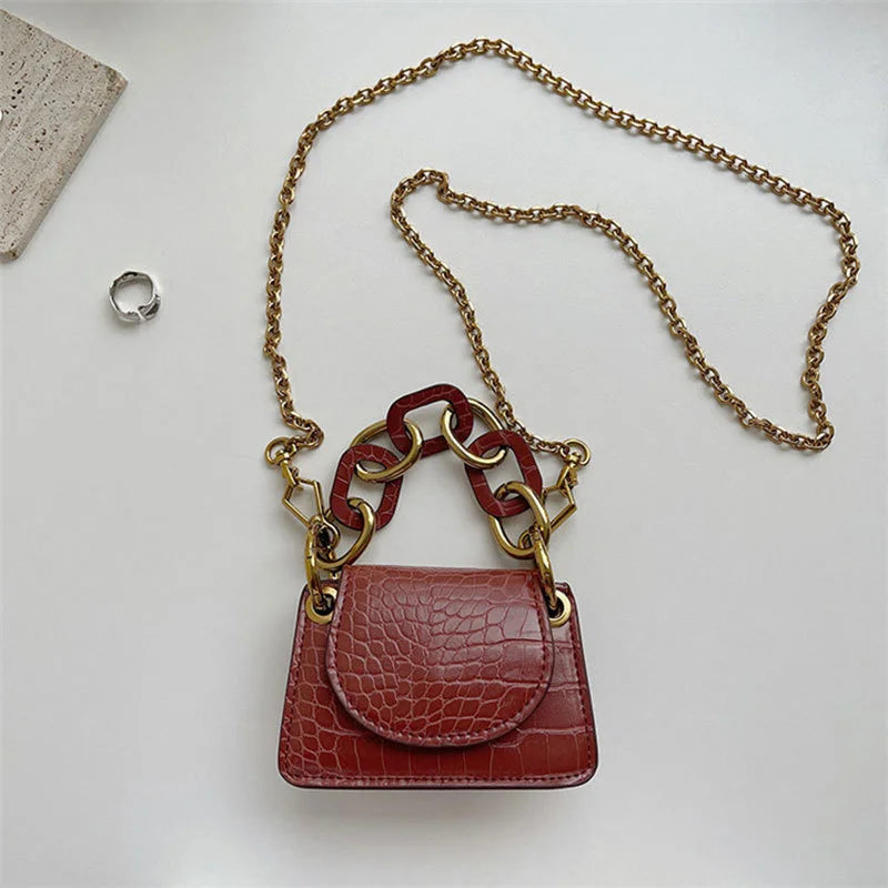 Solid Chain PU Leather Women's Crossbody Bag