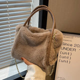 Versatile Plush Solid Handbag Women's Bags