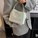Versatile Plush Solid Handbag Women's Bags