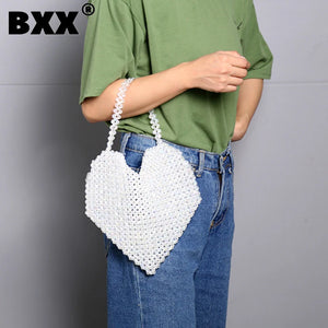 Woman Weave Heart-shaped Beading Crossbody Bag GF0620