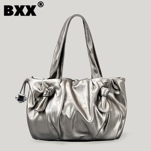 Metallic Gray Laser Leather Pattern Drawstring Bag Crossbody Shoulder Bag