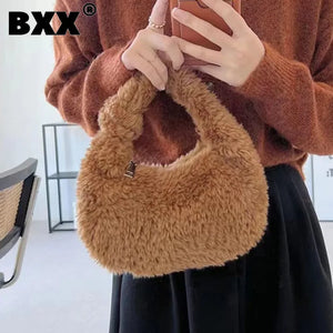 Women's Plush Bags Versatile Protable High Solid Wallet Female Handbag
