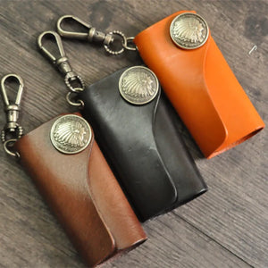 Vintage Leather Men Key Holder Wallet Keychain Organizer