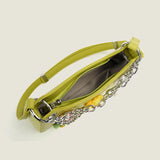 Chain Pearls Flowers PU Leather Handbag Vacation Shoulder Underarm Bags