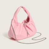 Solid Pleated PU Leather Handbag Chain Travel Shoulder Crossbody Bag