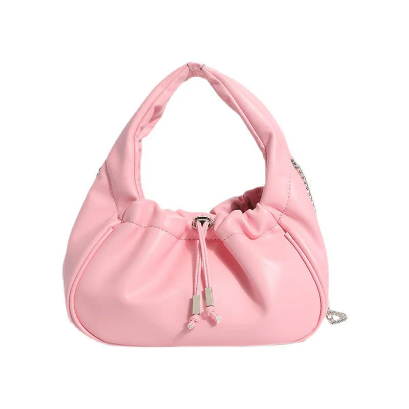 Solid Pleated PU Leather Handbag Chain Travel Shoulder Crossbody Bag