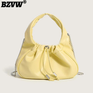Solid Pleated PU Leather Handbag Chain Travel Shoulder Crossbody Bag