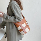 Leather Patchwork Canvas Women's Crossbody Bucket Bag