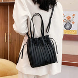 Versatile Pleated PU Leather Handbag Travel Crossbody Tote