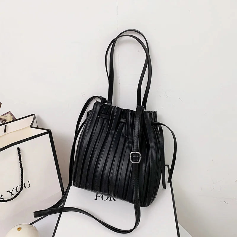 Versatile Pleated PU Leather Handbag Travel Crossbody Tote