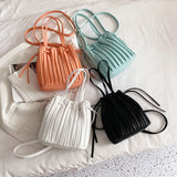 Versatile Pleated PU Leather Handbag Travel Crossbody Tote