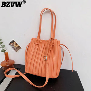 Versatile Pleated PU Leather Handbag Travel Crossbody Tote